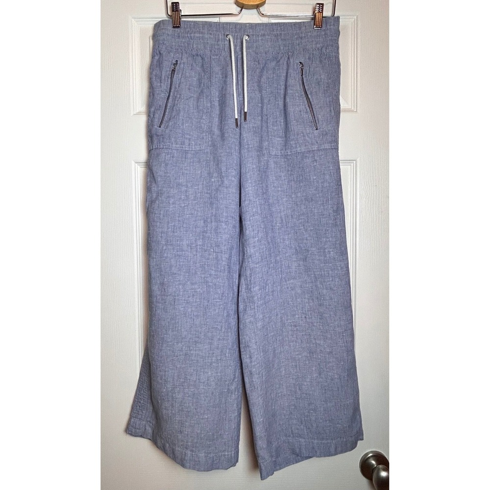 Athleta‎ Cabo Linen Wide Leg Pant Light Blue Size 4P